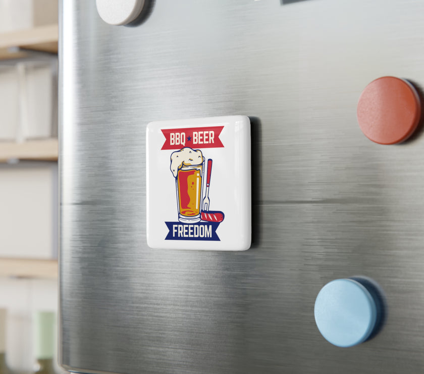 BBQ, BEER & Freedom - Porcelain Magnet, Square