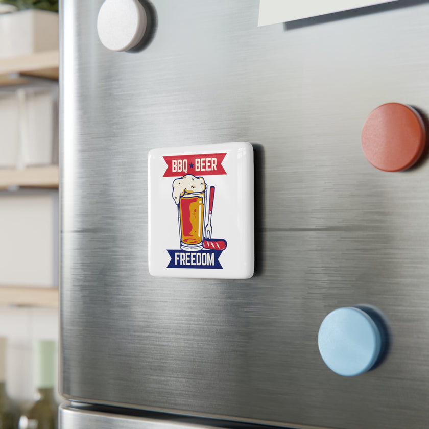 BBQ, BEER & Freedom - Porcelain Magnet, Square