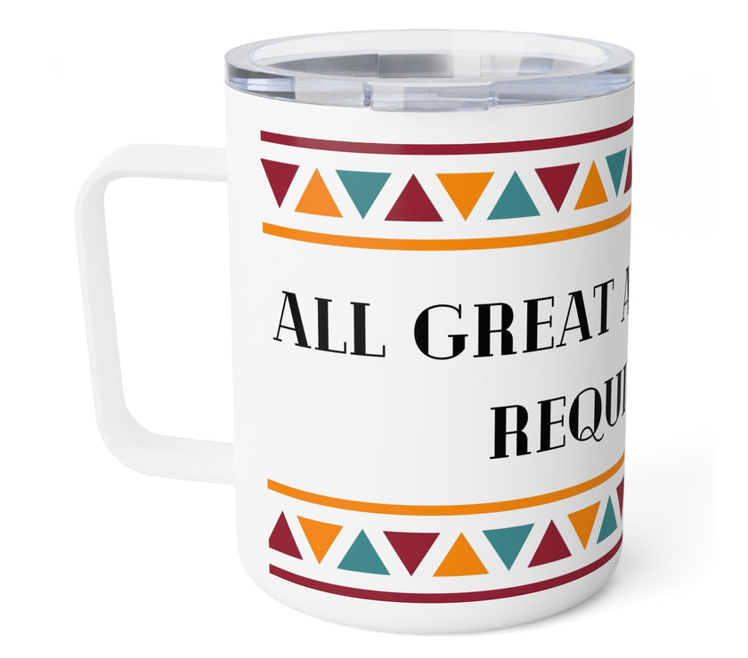 "All Great Achievements Require Time" Insulated Coffee Mug, 10oz