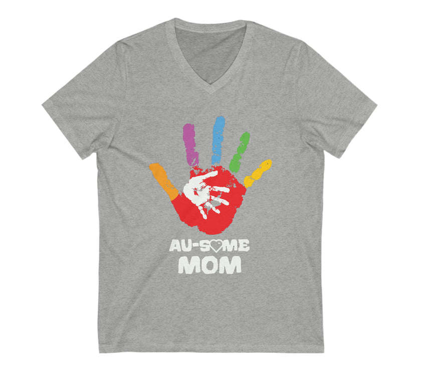 "Au-some Mom" Unisex Jersey Short Sleeve V-Neck Tee