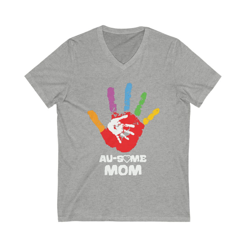 "Au-some Mom" Unisex Jersey Short Sleeve V-Neck Tee