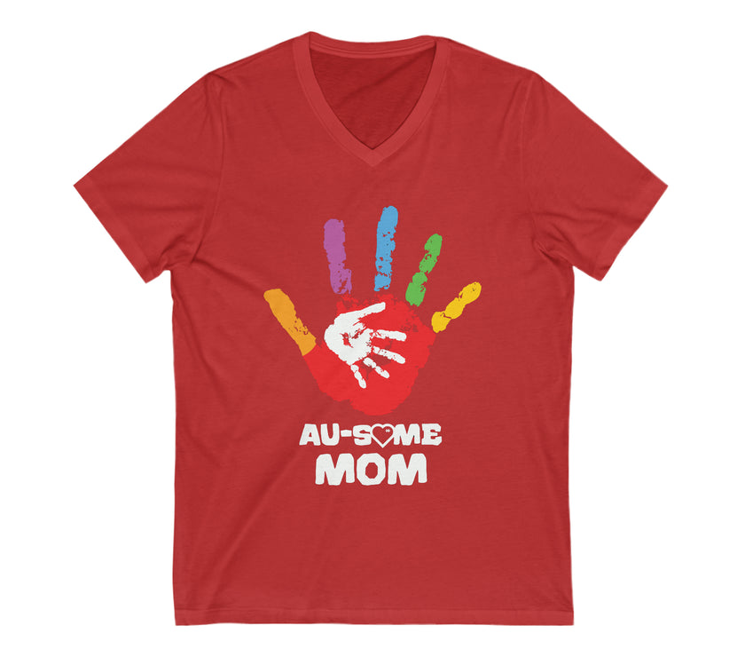 "Au-some Mom" Unisex Jersey Short Sleeve V-Neck Tee