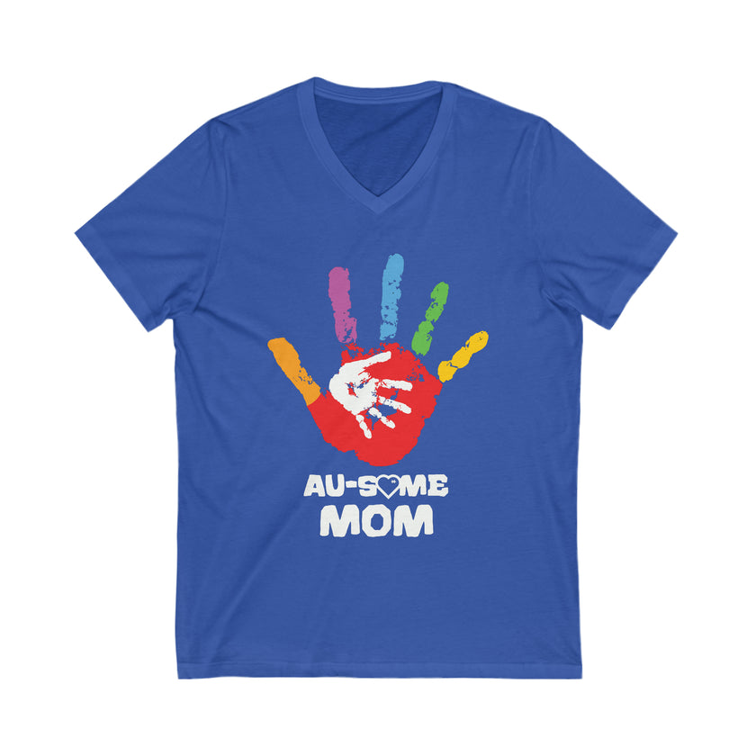 "Au-some Mom" Unisex Jersey Short Sleeve V-Neck Tee