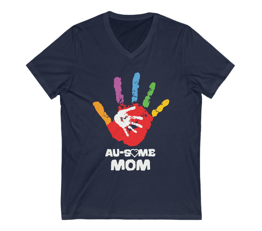 "Au-some Mom" Unisex Jersey Short Sleeve V-Neck Tee