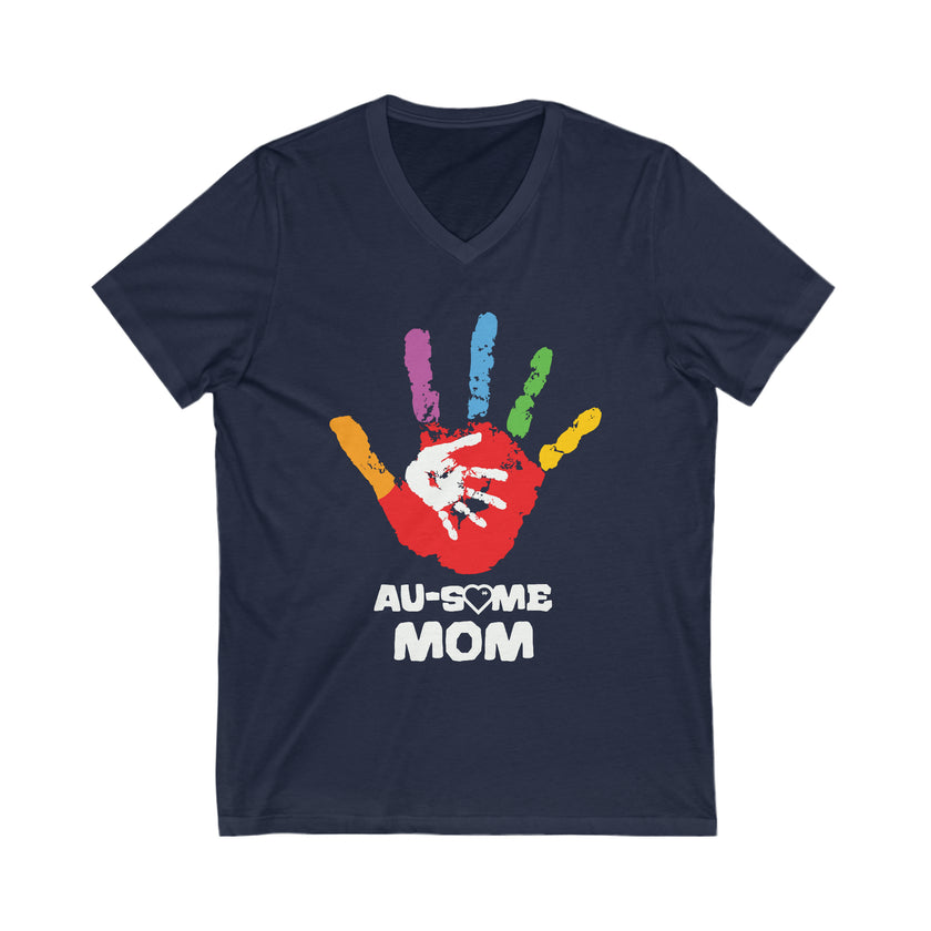 "Au-some Mom" Unisex Jersey Short Sleeve V-Neck Tee