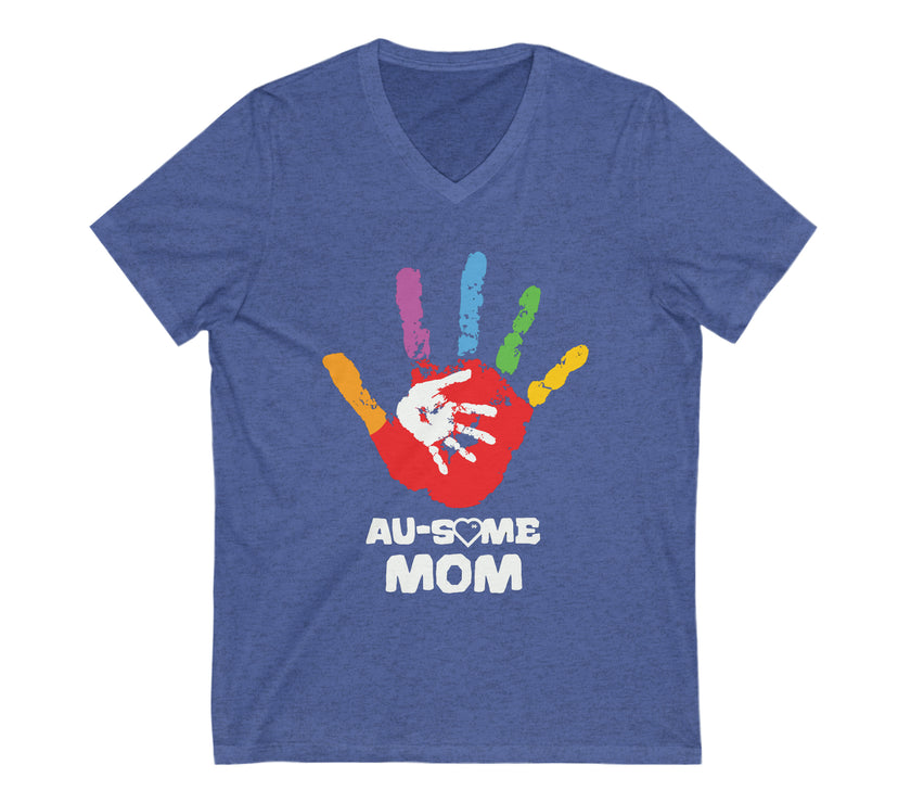 "Au-some Mom" Unisex Jersey Short Sleeve V-Neck Tee