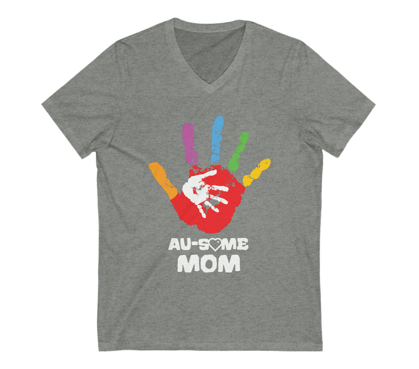 "Au-some Mom" Unisex Jersey Short Sleeve V-Neck Tee