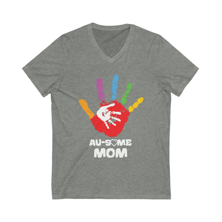 "Au-some Mom" Unisex Jersey Short Sleeve V-Neck Tee