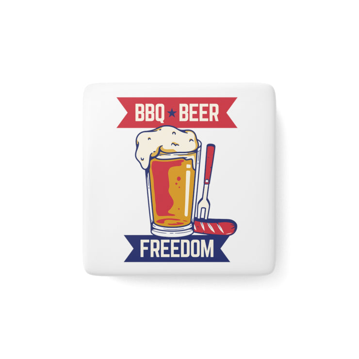 BBQ, BEER & Freedom - Porcelain Magnet, Square